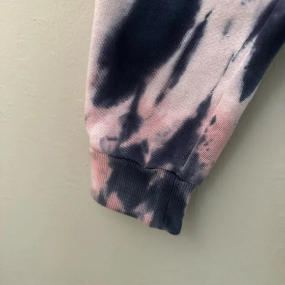 NWT OLI VIV Corey Tie Dye Quarter Zip Crop Hoodie Mauve Navy Cotton Loungewear L - Picture 9 of 15